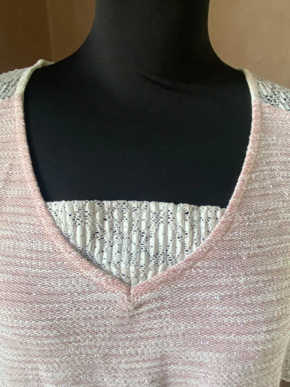 Blusa de doble tejido rosa pálido & blanco BRÉAL T38 – Encaje – photo 8